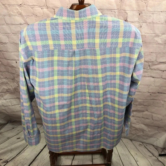 alan flusser pastel plaid button down shirt size large - Picture 2 of 3